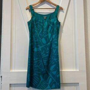 Ann Taylor Green Silk Palm Sleeveless Mini Dress Size 8